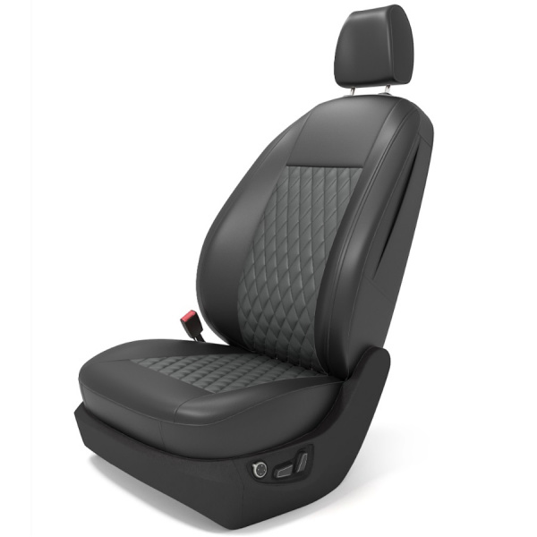 Премиальные чехлы на сиденья Nissan Pathfinder 5 (2022-н.в) серая кожа Nappa с чёрной, ромб бриллиант BM N23-N03-E01-15-1-0-999-13 - Фото 1