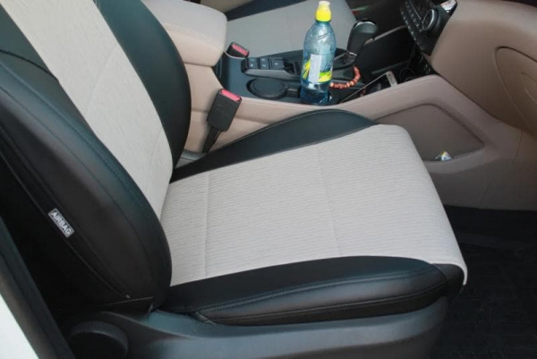 Чехлы на сиденья Mitsubishi L200 4 (2006-2014) бежевый велюр с экокожей BM V04-E03-E01-99-1-1-408-10 - Фото 3