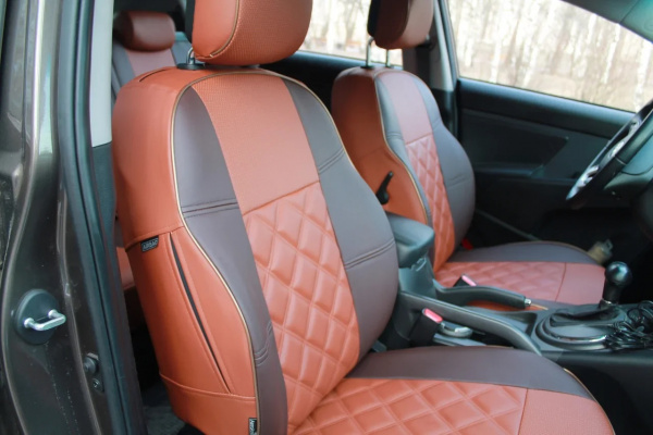 Авточехол Toyota Fielder (Королла) коричневая + шоколадная экокожа и двойной ромб BM E35-E36-E33-12-1-0-618-10X - Фото 3