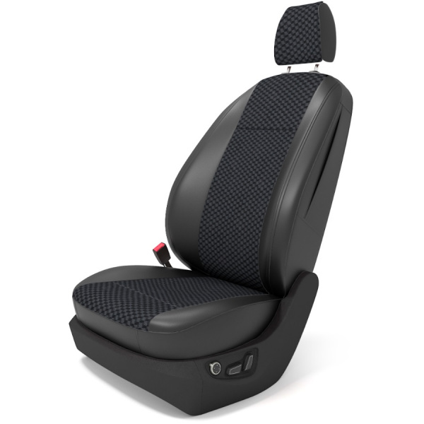 Чехлы на сиденья для Nissan Pathfinder 4 (2012–2021) черная экокожа и велюр BM J33-E03-E01-99-1-0-999-12 - Фото 1