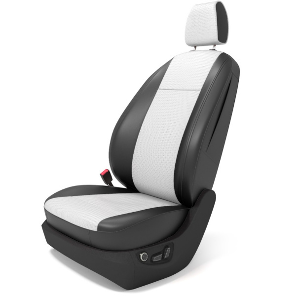 Чехлы на сиденья Nissan Pathfinder 4 (2012–2021) белая перфорация и черная экокожа BM P32-E03-E01-99-1-0-999-12 - Фото 1