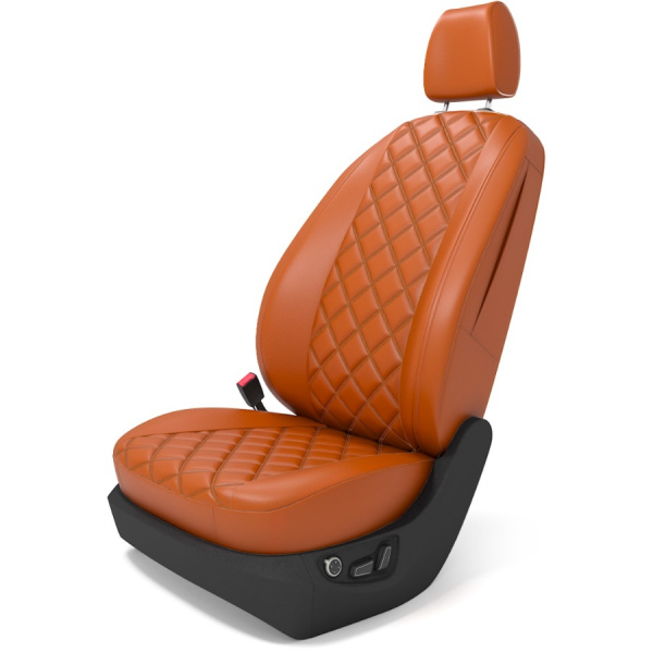 Чехлы для сидений Kia Rio 3 (2011-2017) (Седан) коричневая экокожа и двойной ромб BM E35-E35-E33-44-E-0-340-51 - Фото 1