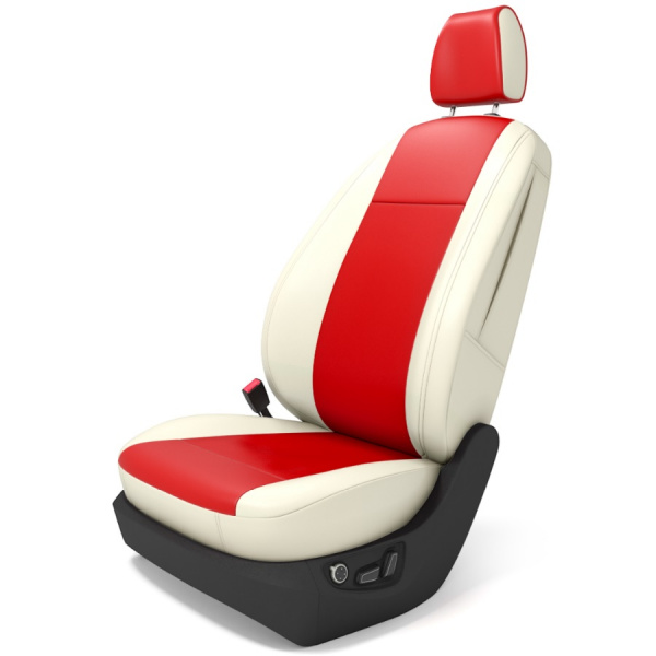 Чехлы для сидений Peugeot 408 (2012-нв) красная и бежевая экокожа BM E07-E15-E13-99-E-0-510-10 - Фото 1