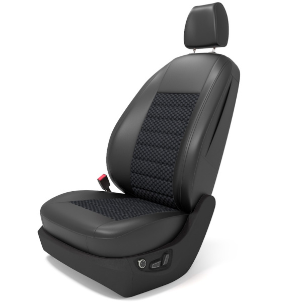 Чехлы на сиденья для Nissan Pathfinder 4 (2012–2021) черная экокожа и велюр в центре BM J33-E03-E01-13-1-0-999-12 - Фото 1