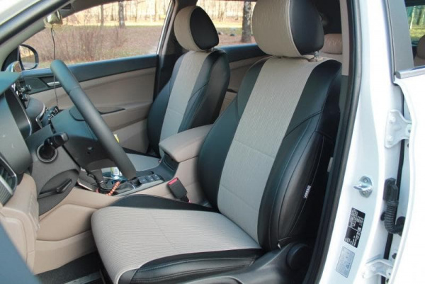 Чехлы на сиденья Mitsubishi L200 4 (2006-2014) бежевый велюр с экокожей BM V04-E03-E01-99-1-1-408-10 - Фото 1