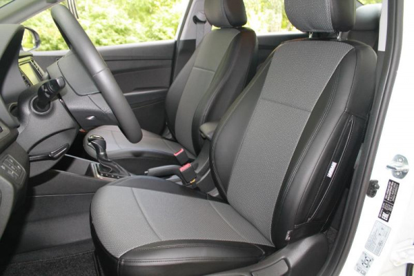 Чехлы для сидений Hyundai Solaris (2010-2017) чёрная экокожа (седан Optima/Comfort/Famile) BM Full Double Romb E03-E03-E01-44-276-52 - Фото 6