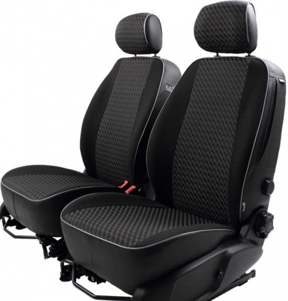 Чехлы для передних сидений Hyundai Accent III (2006-2011) серый жаккард и черный велюр BM FONTJ07T17W07991024210 - Фото 1