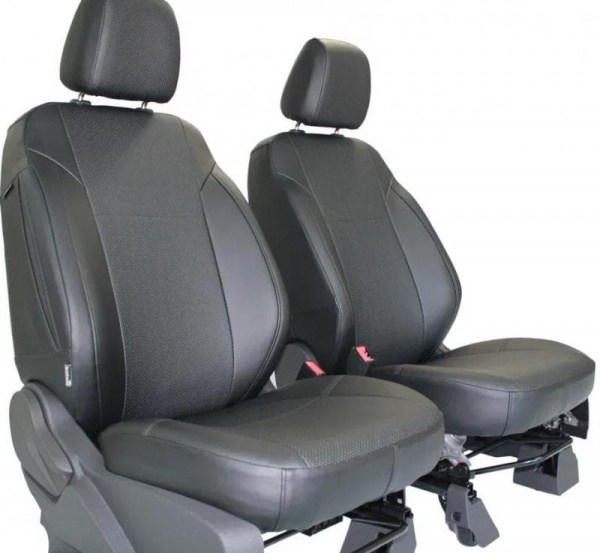 Чехлы на передний ряд сидений Fiat Punto III Grande Punto (2005-2010) чёрная экокожа с перфорацией BM FONTP03E03E01991016210 - Фото 2