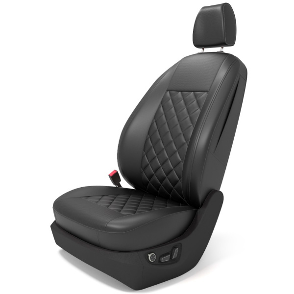 Чехлы для сидений Nissan X-Trail 3 Рестайл (2017-нв) чёрная перфорированная экокожа + ромб Romb P03-E03-E01-11-470-10 - Фото 1